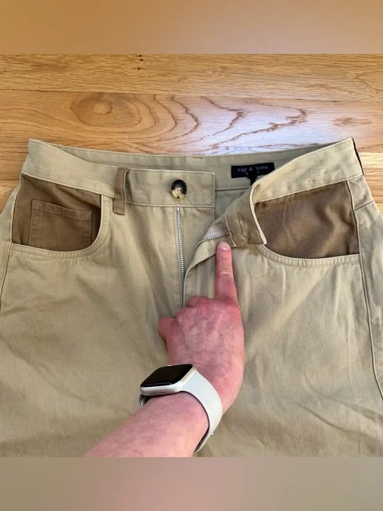 Rag And Bone Light Tan Charlie Cotton Cropped Two Tone Pants - Picture 11 of 14